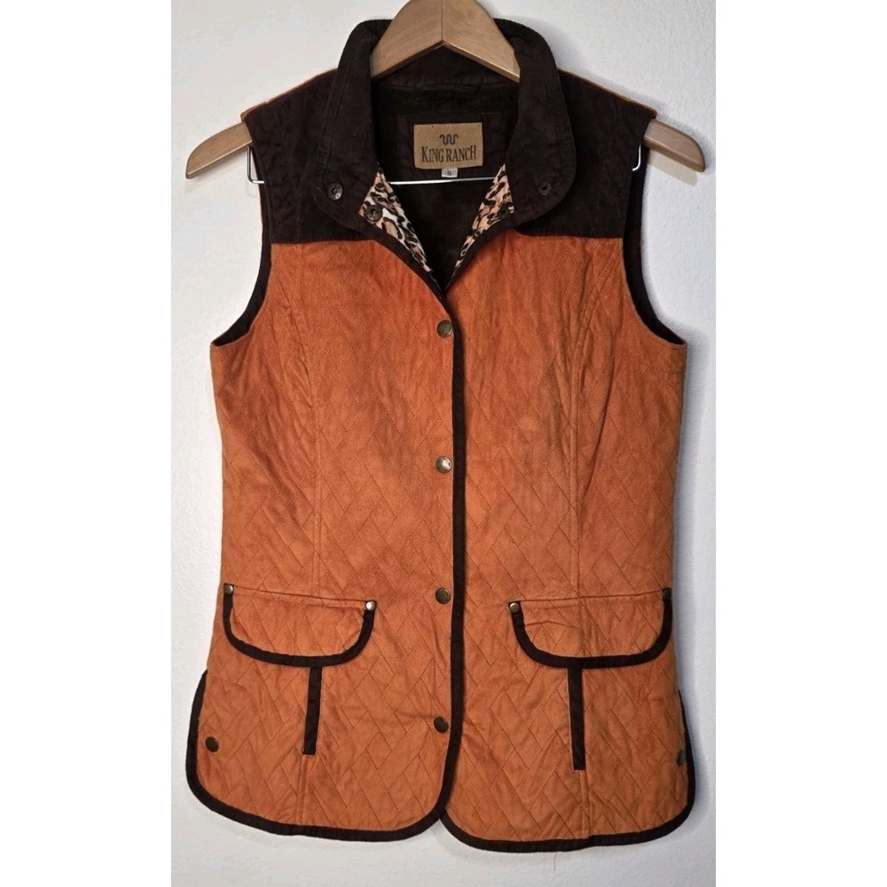 King Ranch Vintage Faux Suede Leppard Print Vest Women S Outdoor Rodeo Western